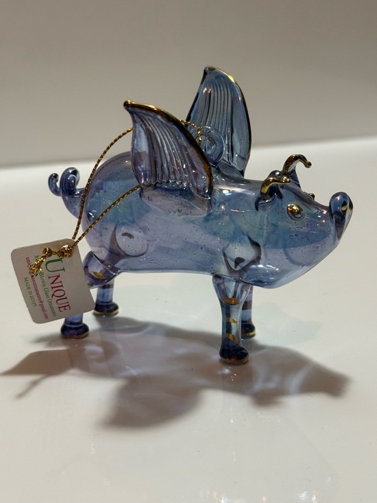 Other - Purple Glass Hand Blown Flying Pig With Wings Ornament 10k Gold Accents Egypt